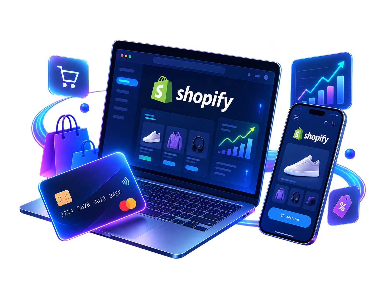 המחשה של חנות Shopify במחשב ובטלפון נייד